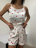 Комплект майка шорті шовк у принт сердечко, фото 4