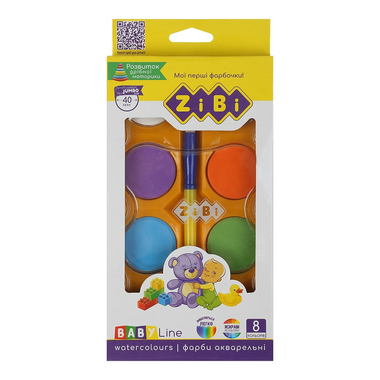 Акварельні  водорозчинні фарби JUMBO з пенз., 8 кол.,  пласт.кор., BABY Line, фото 1