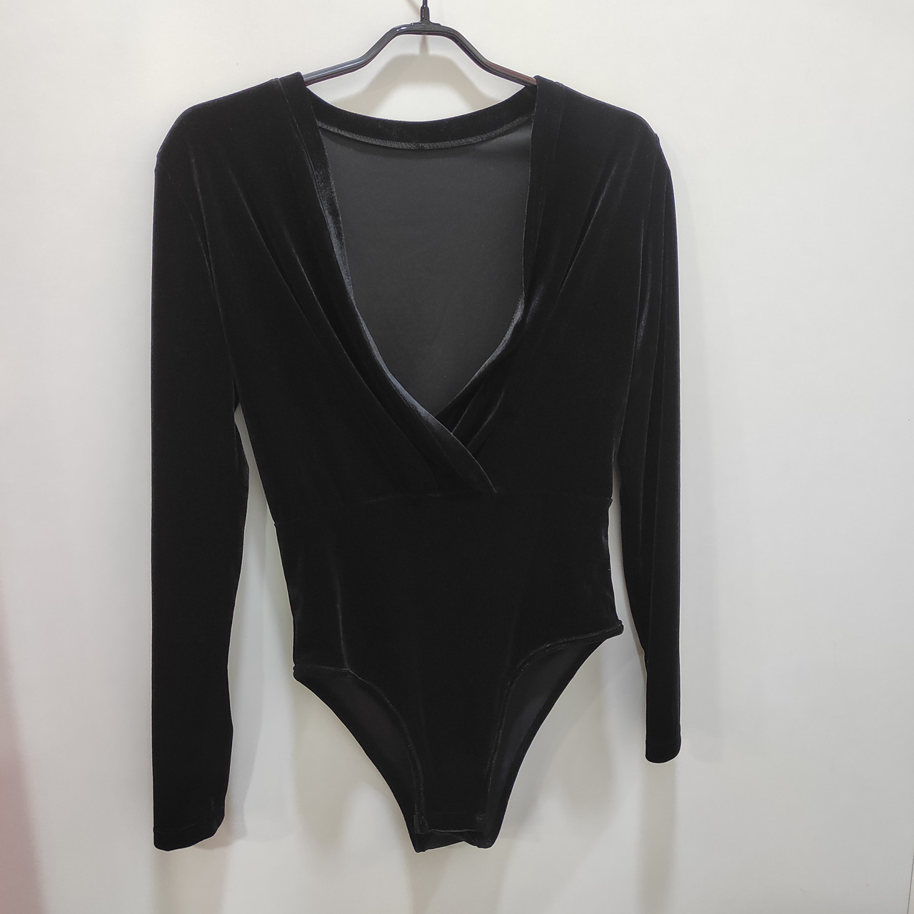 Стильне молодіжне боді чорне велюр довгий рукав, фото 1