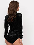 Стильне молодіжне боді чорне велюр довгий рукав, фото 5