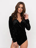 Стильне молодіжне боді чорне велюр довгий рукав, фото 2