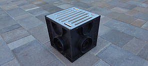 Дощоприймач пластиковий з щілинною оцинкованою решіткою ДП 25*25 та корзиною для сміття