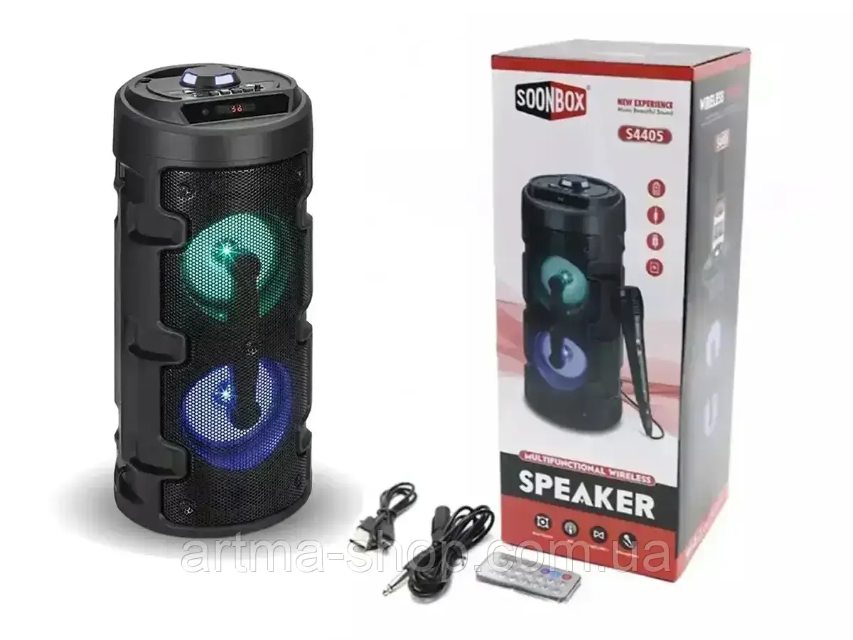 Портативна музична колонка Unique, Потужність 10Вт, Bluetooth, з пультом, з мікрофоном, Чорна