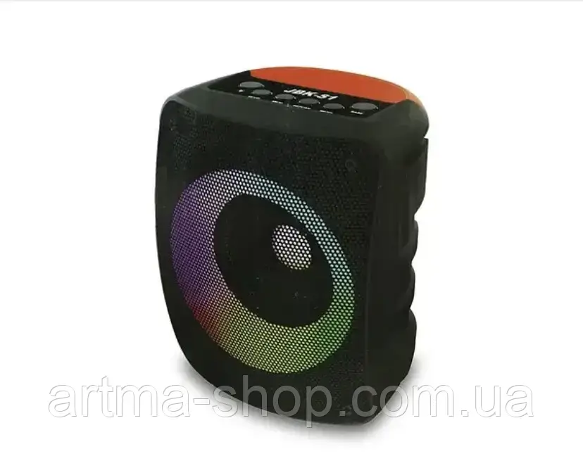Колонка JBK, Потужність 10 Вт, LED-підсвічуванням світломузикою, радіо, Bluetooth, USB, SD card MP3, Чорний