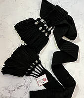 Чорний тканий пояс ручної роботи з кутасиками