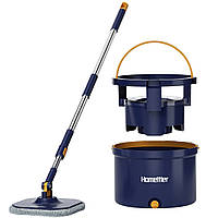 Набір швабра та відро з віджимом Homettler CW003-blue, 2 мопа в комплекті, синій, товари для дому