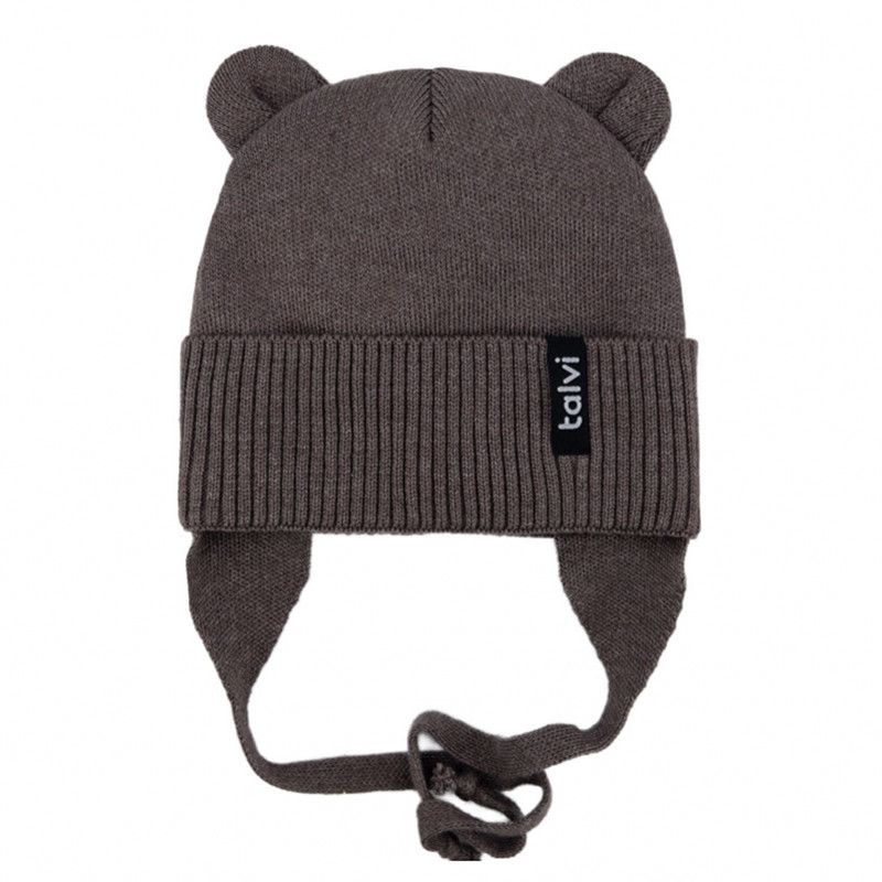 Демісезонна двошарова шапка з вушками на зав'язках об'єм голови 40 - 42 см (2 - 4 місяці) Talvi Кавовий, фото 1