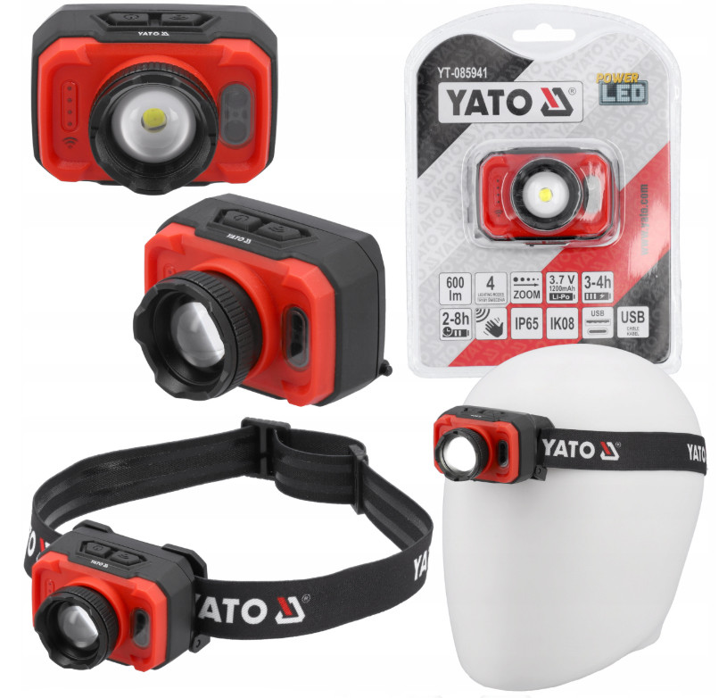 Акумуляторний ліхтар налобний з датчиком руху YATO YT-085941