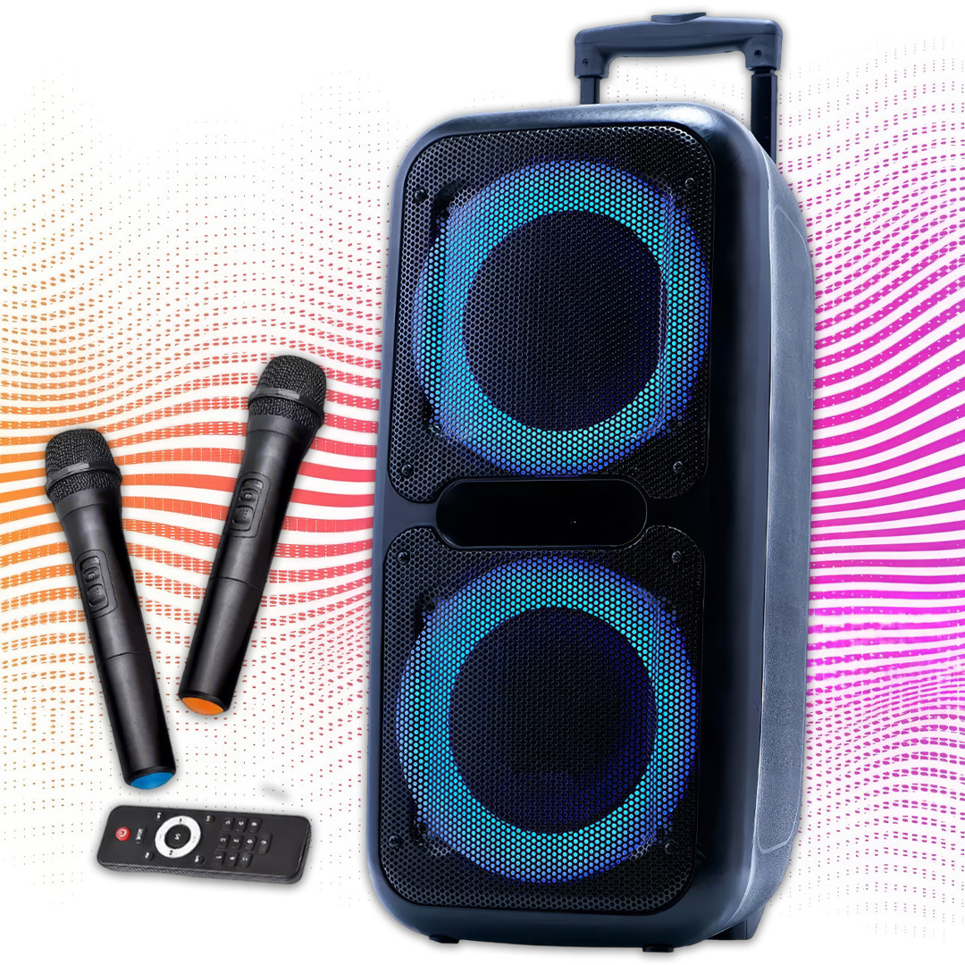 Акустична колонка на коліщатках з 2 мікрофонами та пультом ZXX-7575 60Вт RGB 80х39х33см, фото 1