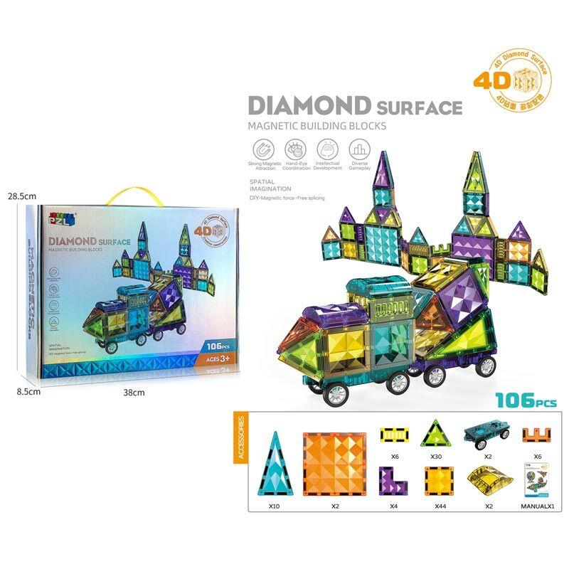 Магнітний конструктор Magnetic Паровозик на 106 деталей Алмазна поверхня, фото 1