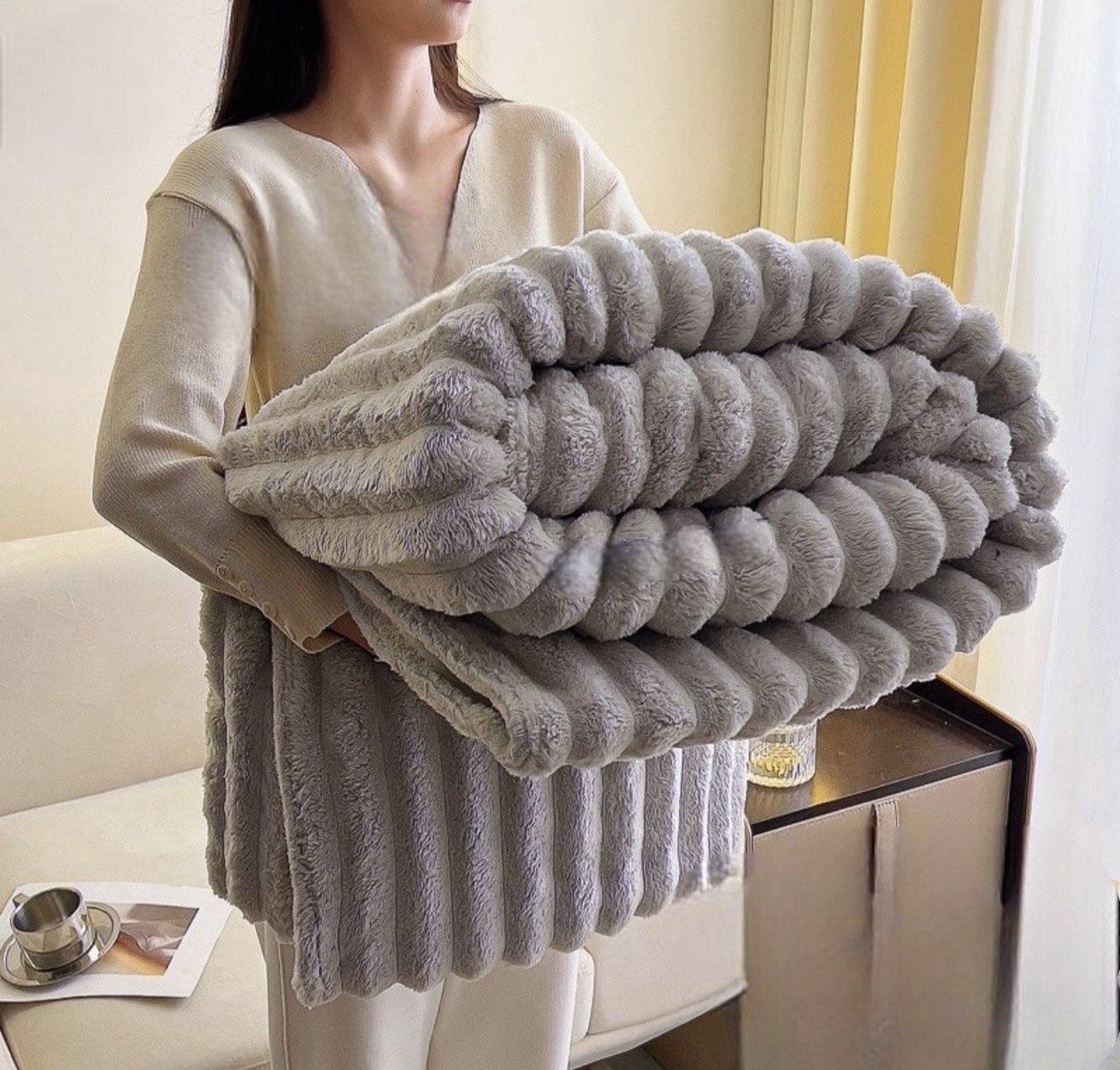 Велюровий плед із дуже широкою смужкою 200х220, фото 1