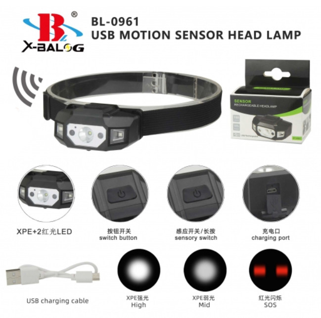 Акумуляторний налобний ліхтар Sensor Rechargeable Headlamp ST-0961