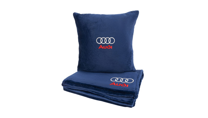 Подушка та плед в авто EVAtech із махри M для Audi сині MBLMPSMLV003