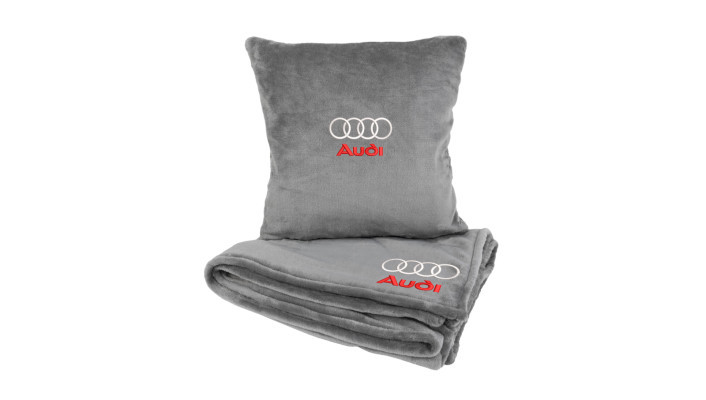 Подушка та плед в авто EVAtech із махри S для Audi сірі MBLMPSSGV003