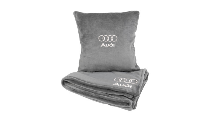 Подушка та плед в авто EVAtech із махри M для Audi сірі MBLMPSMGV095
