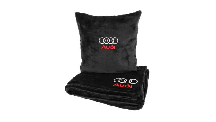 Подушка та плед в авто EVAtech із махри M для Audi чорні MBLMPSMBV003
