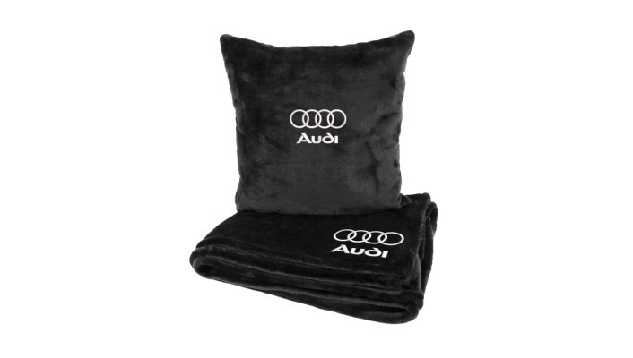 Подушка та плед в авто EVAtech із махри M для Audi чорні MBLMPSMBV095