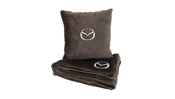 Подушка та плед в авто EVAtech із махри M для Mazda коричневі MBLMPSMZV015