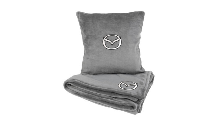 Подушка та плед в авто EVAtech із махри M для Mazda сірі MBLMPSMGV015
