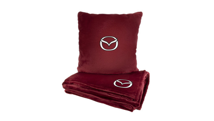 Подушка та плед в авто EVAtech із махри M для Mazda червоні MBLMPSMRV015, фото 1