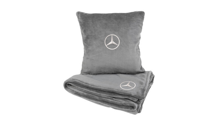Подушка та плед в авто EVAtech із махри M для Mercedes-Benz сірі MBLMPSMGV016, фото 1
