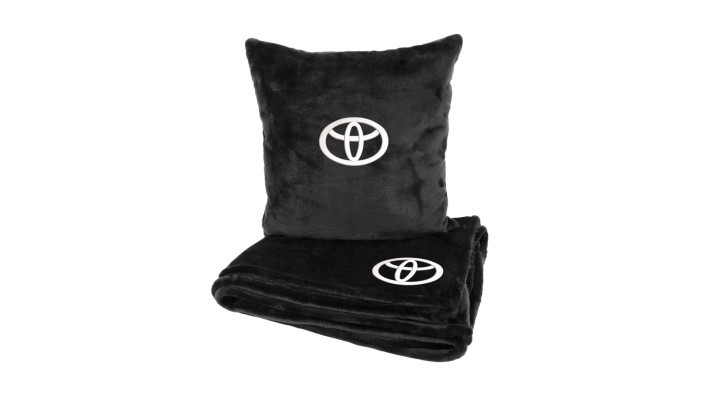 Подушка та плед в авто EVAtech із махри M для Toyota чорні MBLMPSMBV030