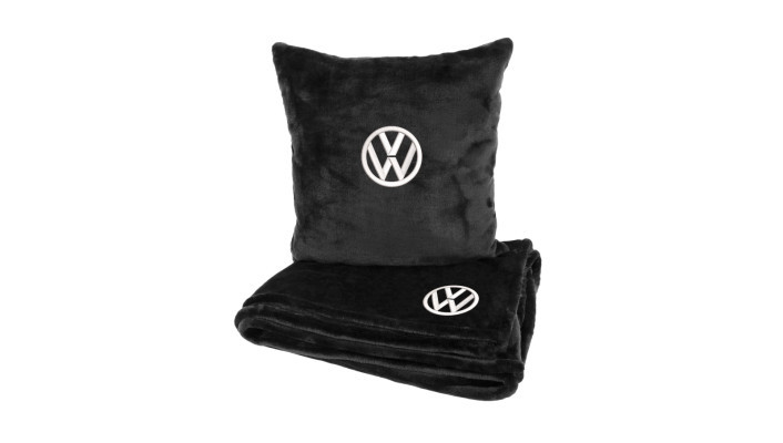 Подушка та плед в авто EVAtech із махри M для Volkswagen чорні MBLMPSMBV032