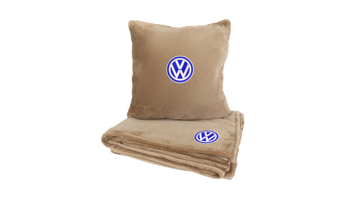 Подушка та плед в авто EVAtech із махри S для Volkswagen бежеві MBLMPSSIV033, фото 1