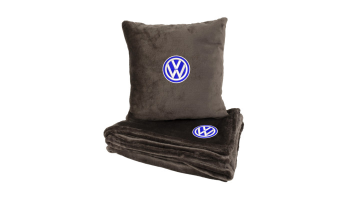 Подушка та плед в авто EVAtech із махри M для Volkswagen коричневі MBLMPSMZV033, фото 1