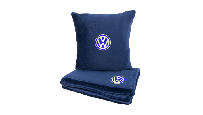 Подушка та плед в авто EVAtech із махри M для Volkswagen сині MBLMPSMLV033, фото 1