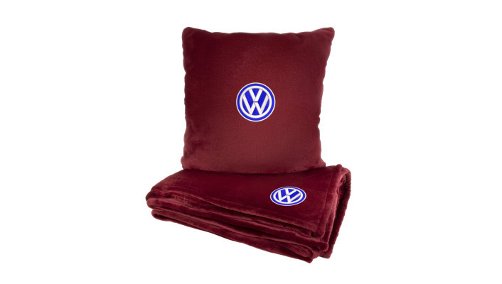 Подушка та плед в авто EVAtech із махри M для Volkswagen червоні MBLMPSMRV033, фото 1