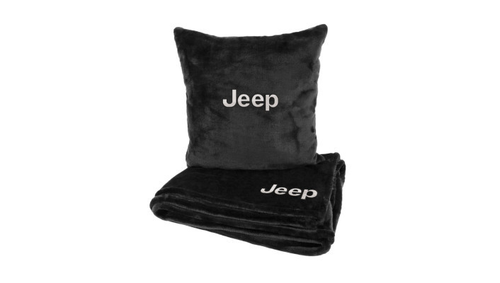 Подушка та плед в авто EVAtech із махри S для Jeep чорні MBLMPSSBV014, фото 1