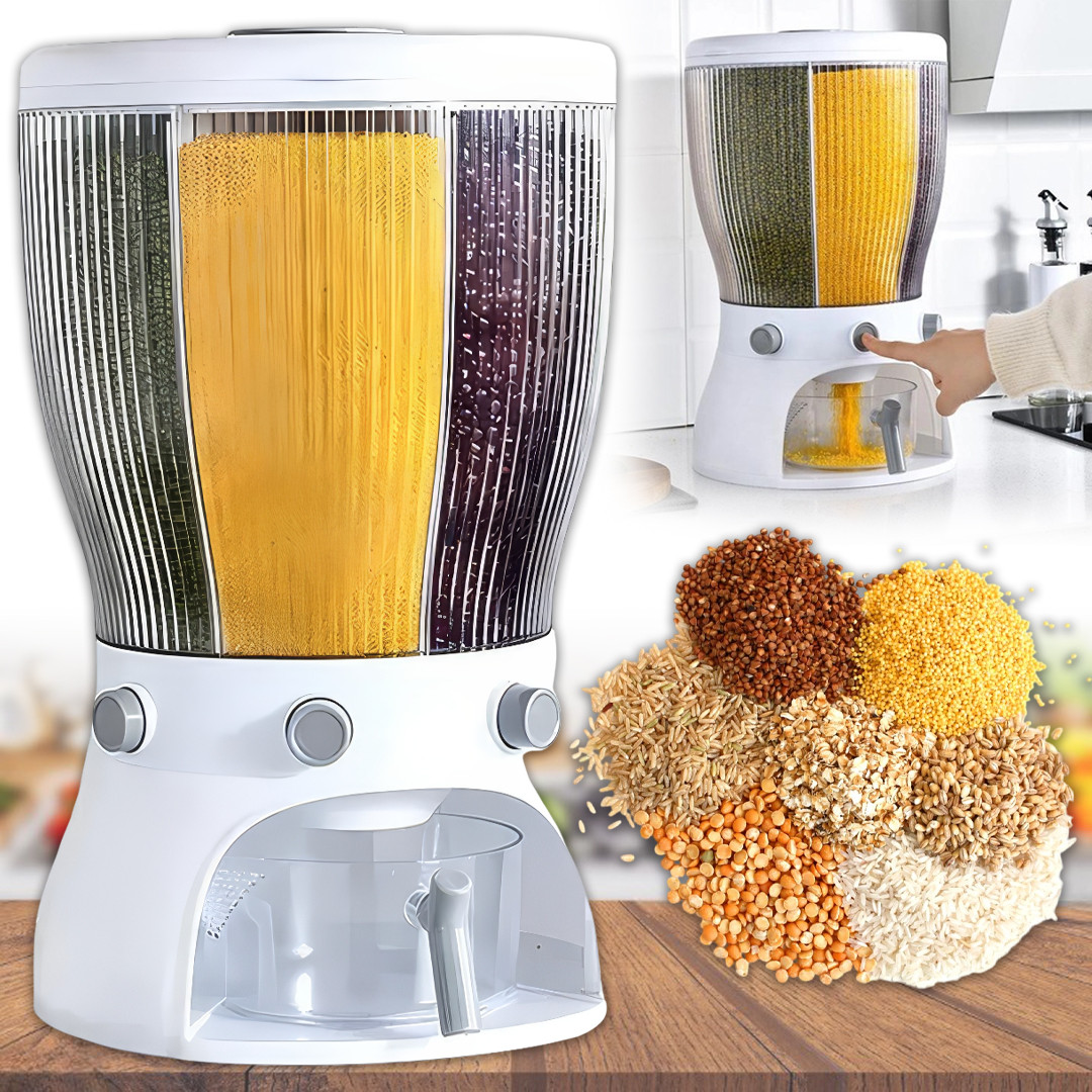 Диспенсер, що обертається, 10 л з кришкою для круп на 4 секції LY-772 Білий, фото 1