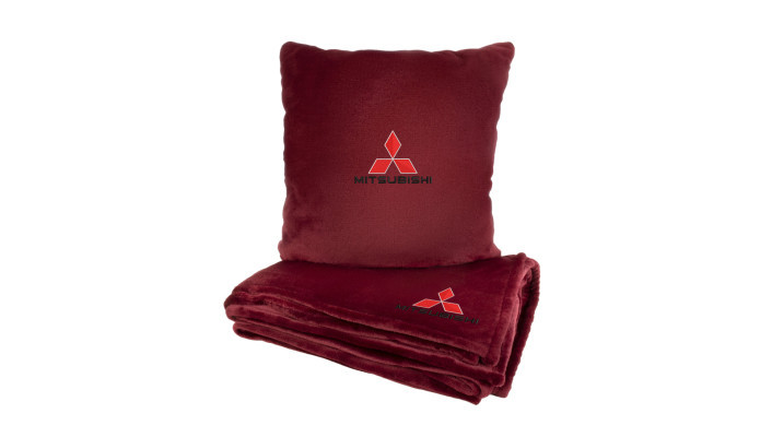 Подушка та плед в авто EVAtech із махри S для Mitsubishi червоні MBLMPSSRV020, фото 1