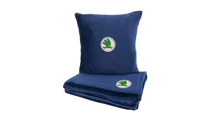 Подушка та плед в авто EVAtech із махри S для Skoda сині MBLMPSSLV028, фото 1