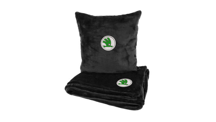 Подушка та плед в авто EVAtech із махри M для Skoda чорні MBLMPSMBV028, фото 1