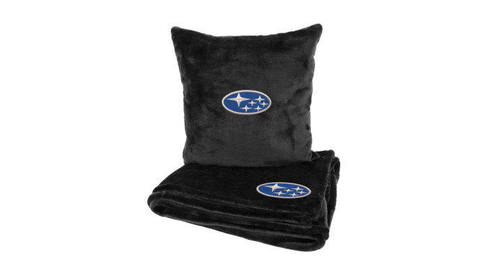 Подушка та плед в авто EVAtech із махри M для Subaru чорні MBLMPSMBV029, фото 1