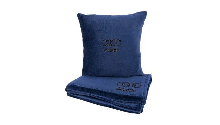 Подушка та плед в авто EVAtech із махри M для Audi сині MBLMPSMLV096, фото 1