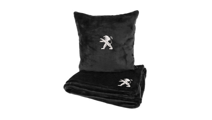 Подушка та плед в авто EVAtech із махри M для Peugeot чорні MBLMPSMBV023, фото 1