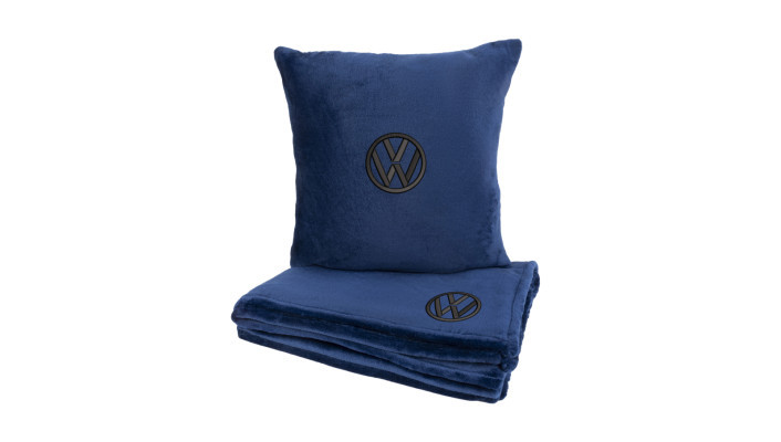 Подушка та плед в авто EVAtech із махри M для Volkswagen сині MBLMPSMLV124, фото 1