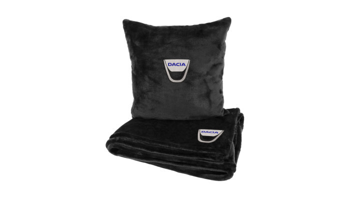Подушка та плед в авто EVAtech із махри S для Dacia чорні MBLMPSSBV073, фото 1