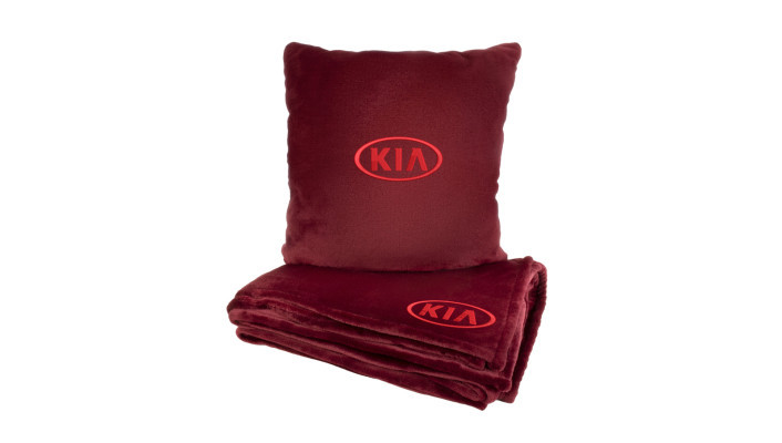Подушка та плед в авто EVAtech із махри S для Kia червоні MBLMPSSRV053, фото 1
