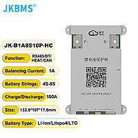BMS плата JK-B1A8S10P-HC 4-8S 100A 1A 12/24V Активне балансування з підключенням підігріву батареї