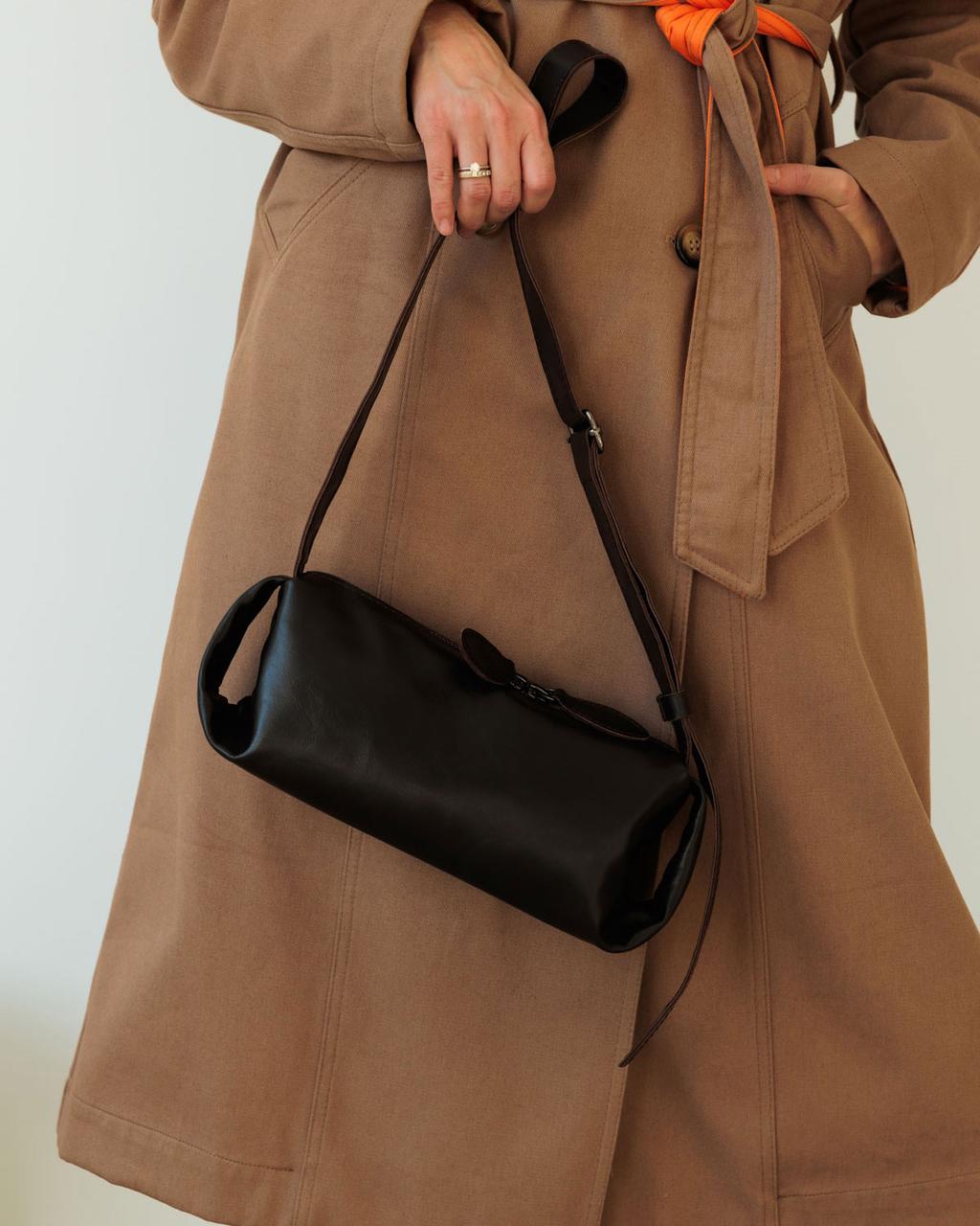 Жіноча сумка Welassie наплічна з натуральної шкіри шоколадного кольору Мей