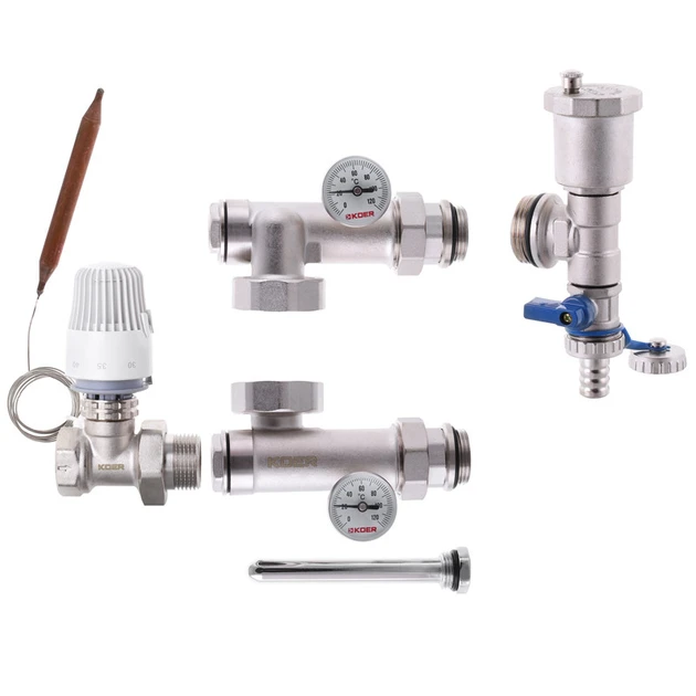 Змішувальний вузол прямий для колектора з лівим підключенням KOER KR.1022L1 1” без насосу (KR2912), фото 1