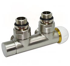 Вузол підключення радіатора термостатичний Carlo Poletti TWIN THERMO BRUSH SILVER 1/2″x3/4" (Італія) V37110J