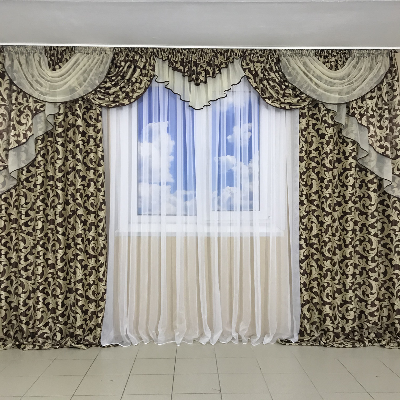 Штори в зал спальню готові №243 3,5 м шоколад