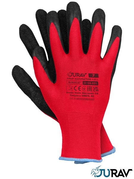 Рукавиці робочі JURAV червоно-чорні на пінній основі Bukalat розмір 9