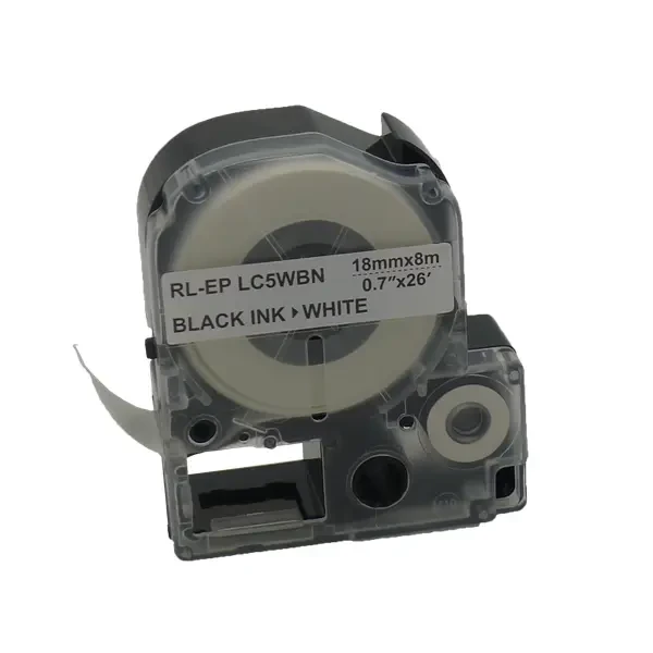 Універсальна стрічка 18мм 8м сумісна з Epson LC-5WBN Ukrmark E-C5WBN чорний на білому