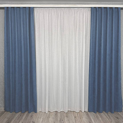 Готові штори однотонні Мікровелюр голубой, фото 1